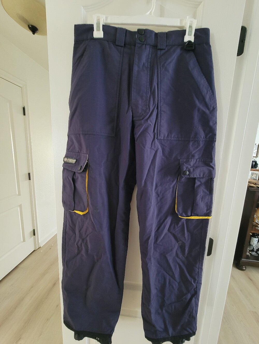 Men's Navy Cargo Snow  Pants with Yellow Trim